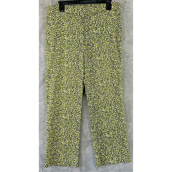 Sigrid Olsen Size 6 Yellow Green‎ Vine Floral Cotton Cropped Pants Boho Festival - Picture 1 of 10